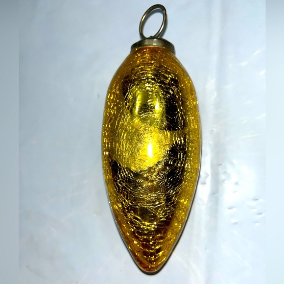 GOLD Bulb Ornament Mercury Glass crackled shiny Long vintage metal loop top Xmas - Picture 1 of 16